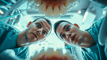 Dental team looking surprised